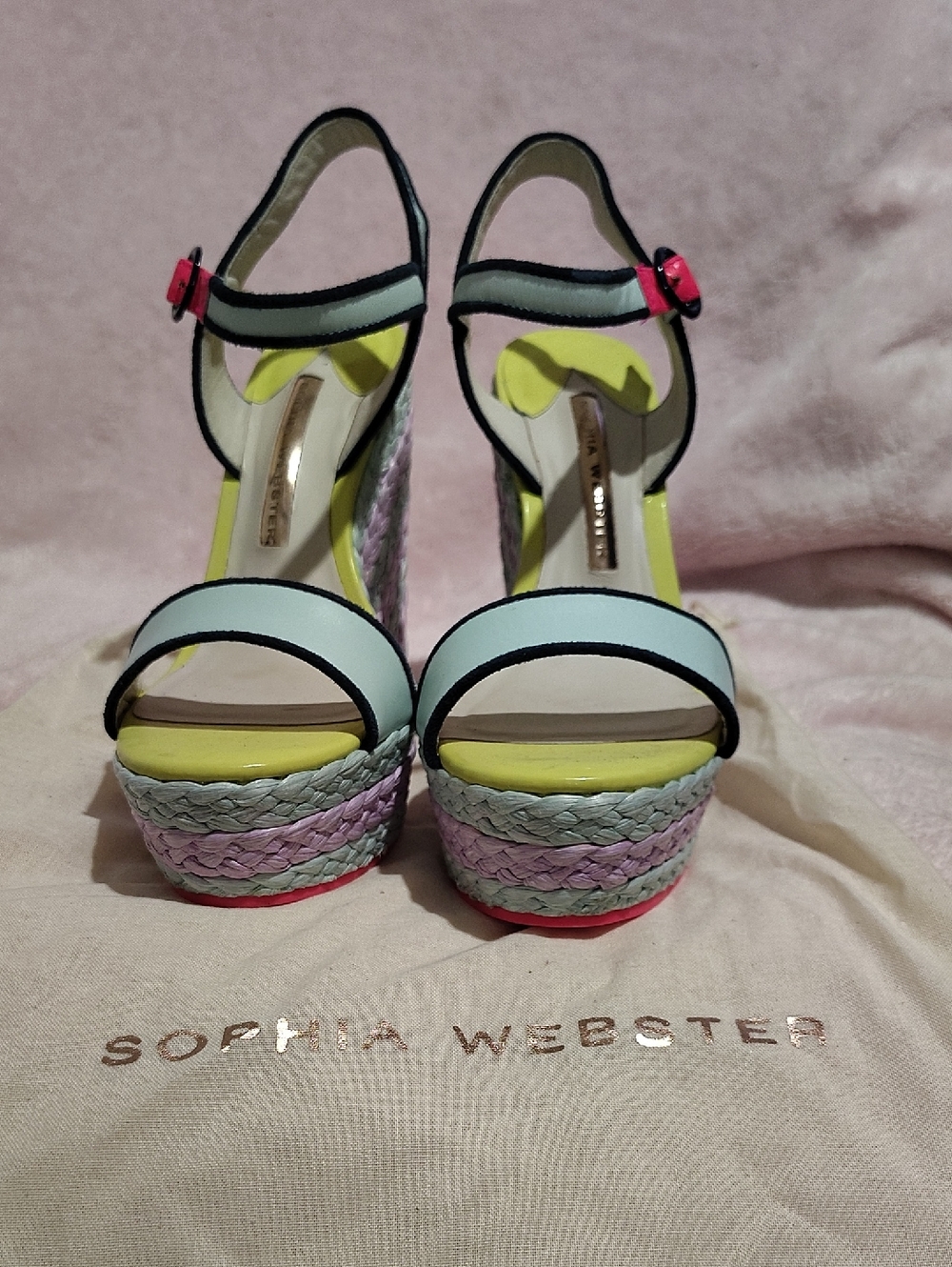 Sophia Webster Pastel Braided Platform Sandals - Blue, Yellow & Pink